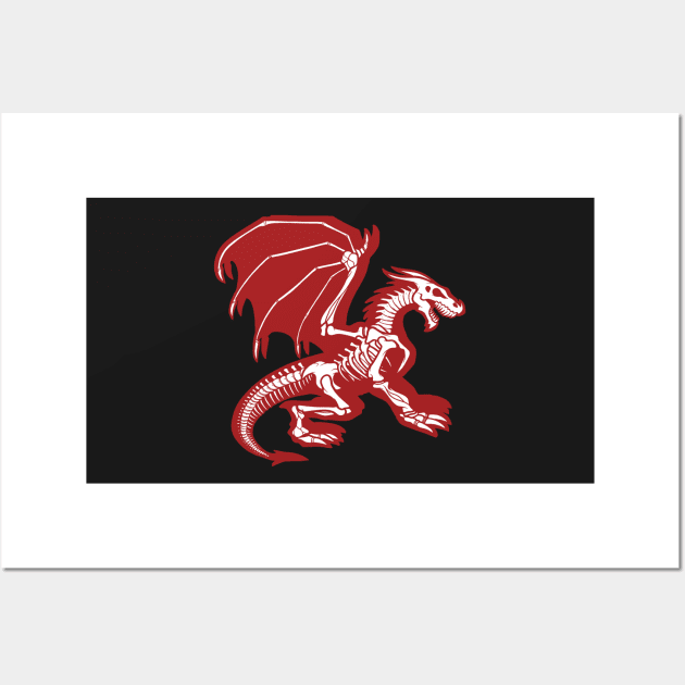 Black Background, Skeleton Dragon Design, Bag of Bones Dragon Wall Art by LuckDragonGifts